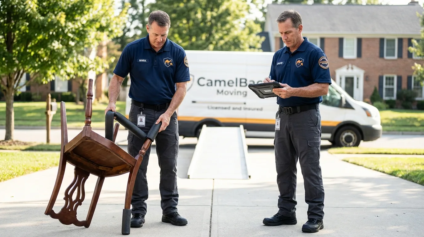 Movers inspecting furniture for damage prevention before loading in Blountville, TN