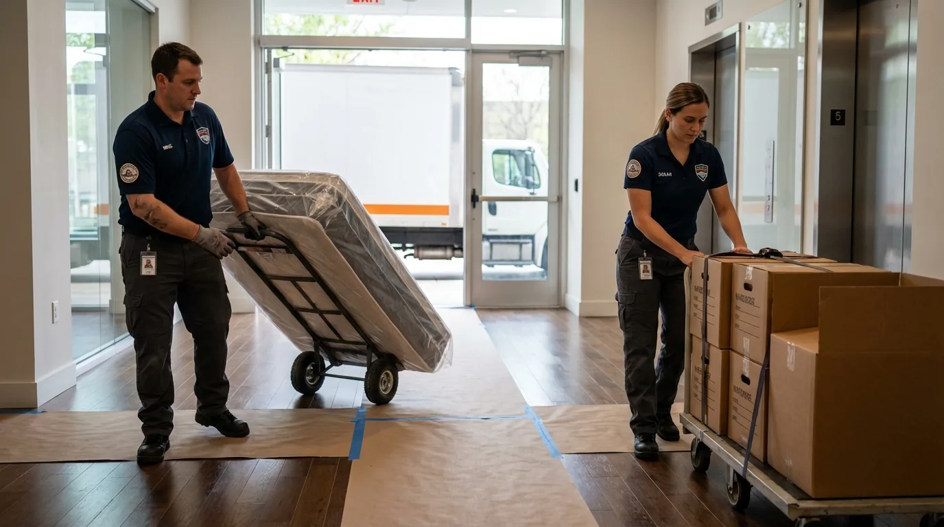 Professional apartment movers loading elevator in Blountville, TN